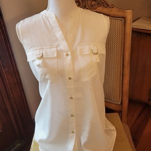 Calvin Klein blouse size small white with gold buttons.